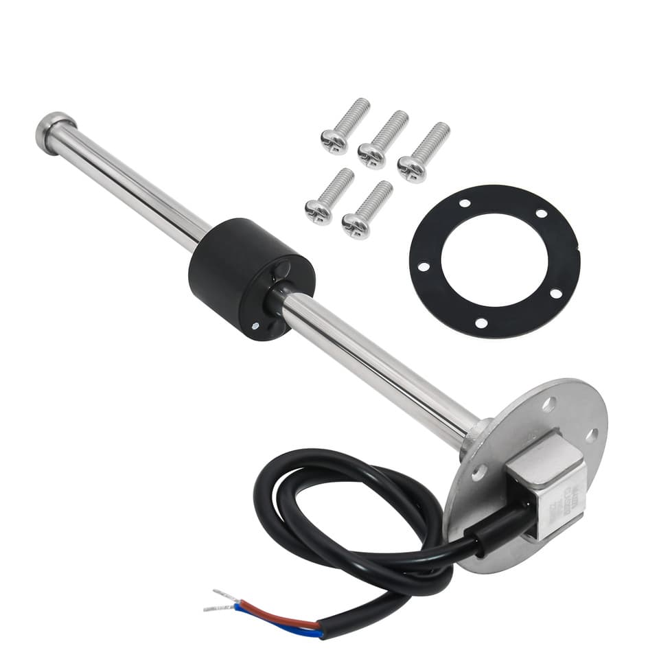 A 52mm water level gauge with 7-color backlight, displaying a 0-190 Ohm level sensor for boats and cars.