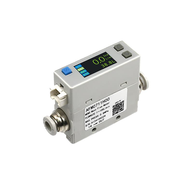 ASAIR AFM07 aerothermal mass flow meter, a compact device for precise measurement of oxygen and compressed air.