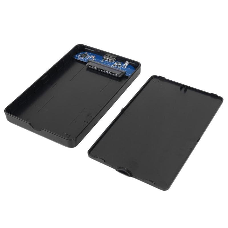 Black 2.5 inch external hard drive enclosure, USB3.0 to SATA, supporting up to 4TB SSD/HDD.