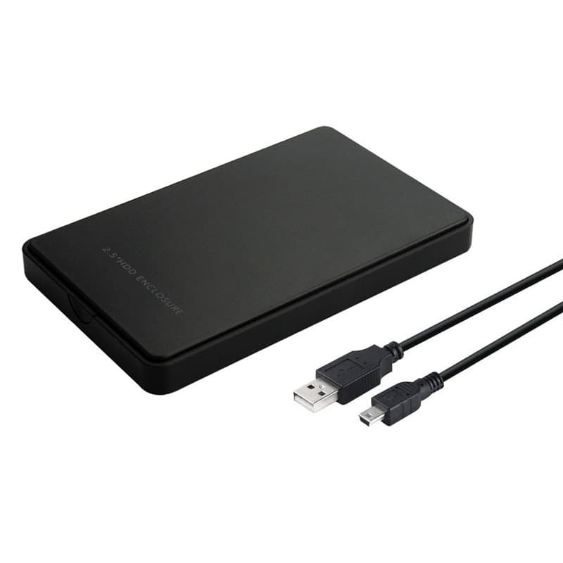 Black 2.5 inch external hard drive enclosure, USB3.0 to SATA, supporting up to 4TB SSD/HDD.