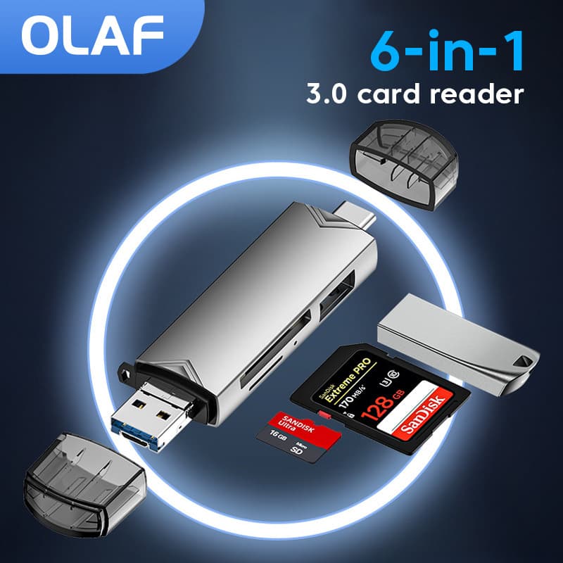 USB-C OTG Card Reader | 6-in-1 USB 3.0 for TF & SD