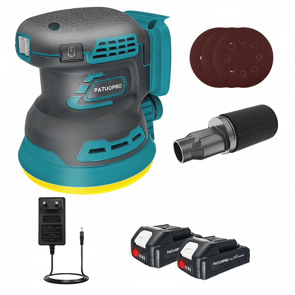 125mm cordless electric random orbital sander with 3 speeds, compatible with Makita 18V battery.