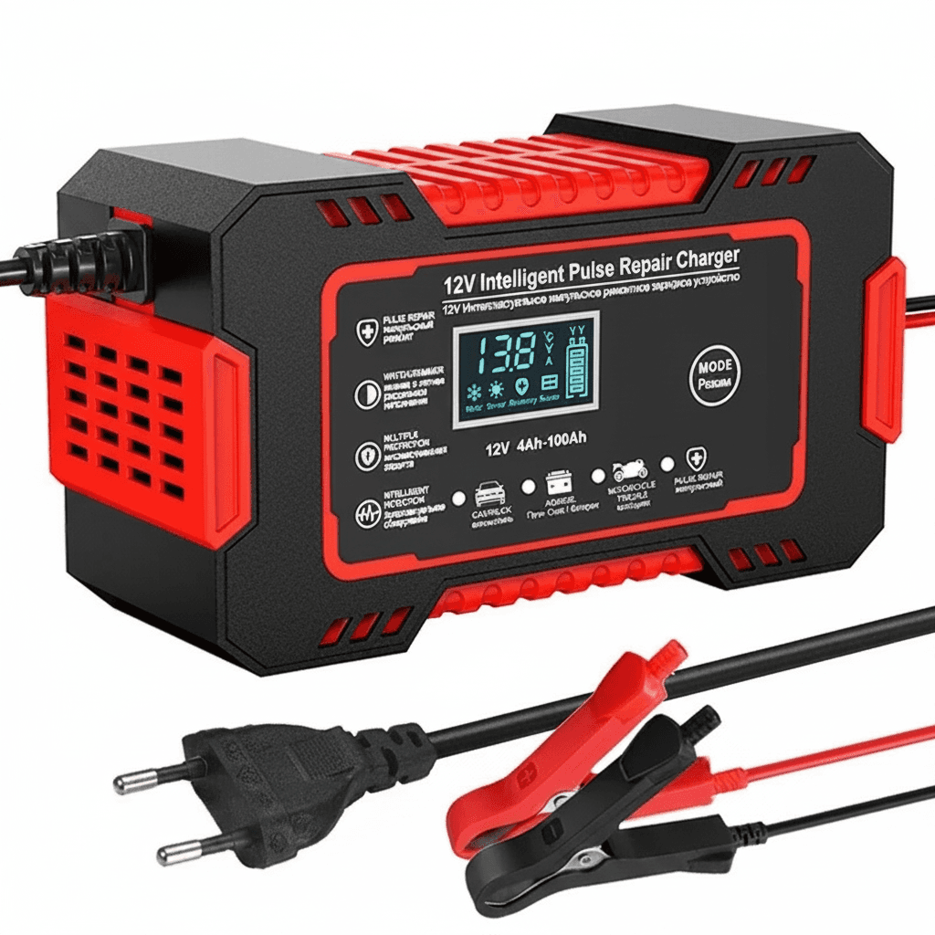 Car Battery Charger 12V 6A, a compact device.