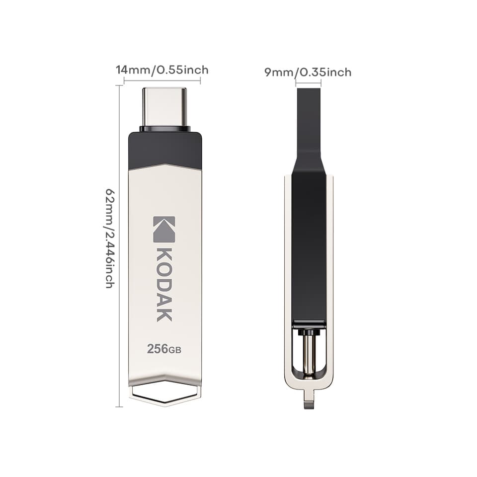 A KODAK USB3.2 Type C flash drive, offering dual connectivity and high-speed data transfer.