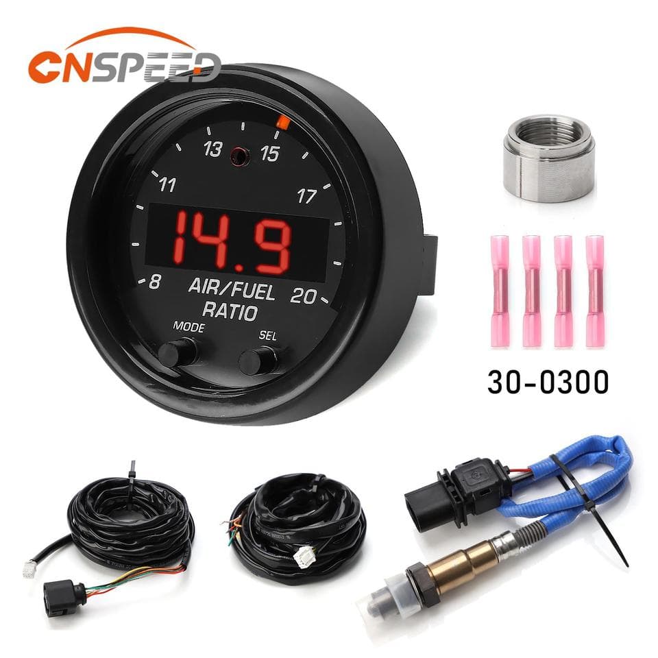 Car O2 Air Fuel Ratio Wide-band Gauge Kit, featuring a display and a strain gauge for precise measurements.