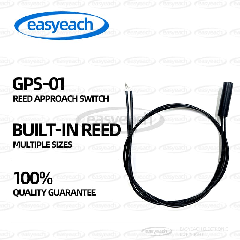 Five GPS-01A/B magnetic sensor reed switches, offering normally open/closed functionality in various sizes.