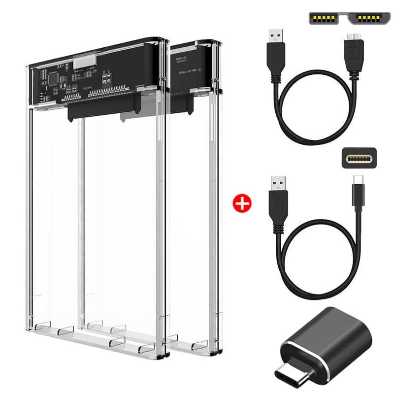 USB-C & USB 3.0 2.5" SATA HDD/SSD Enclosure | 5Gbps Clear Case
