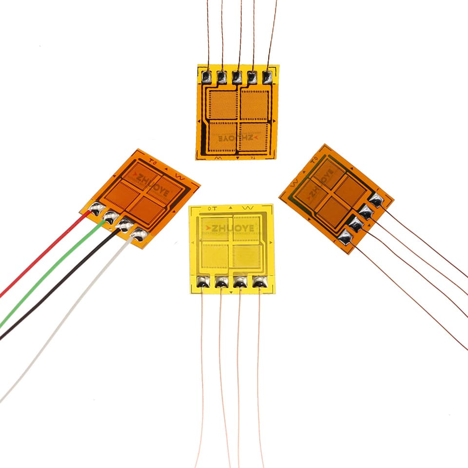 Five full-bridge strain gauge sensors (BF350-3EB-A, BF1K-3EB-A, BA120, BA350, BA1K-3EB) for high-precision pressure sensing.