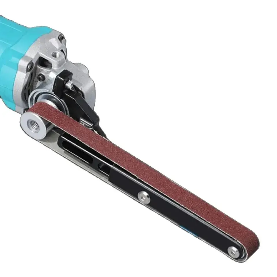 An angle grinder to belt sander converter, a sanding belt adapter for M10/M14 angle grinders, suitable for 100/115/125 wood/metal edge polishing tool, including a sanding drum.