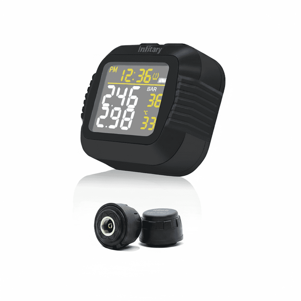 Digital Tyre Inflator | Wireless TPMS LCD Display | Motorcycle Pressure Monitor