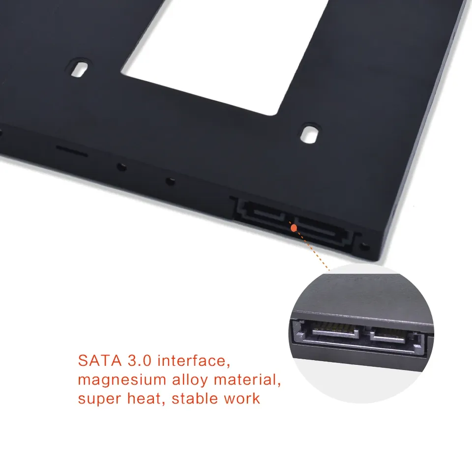 Full aluminum hard drive caddy for 12.7/9.5 inch laptop, supporting SATA3 SSD and mechanical drives.