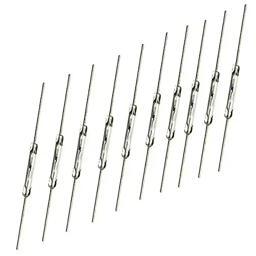 A small, normally open reed switch, 2x14mm, for magnetic induction applications like Arduino projects.