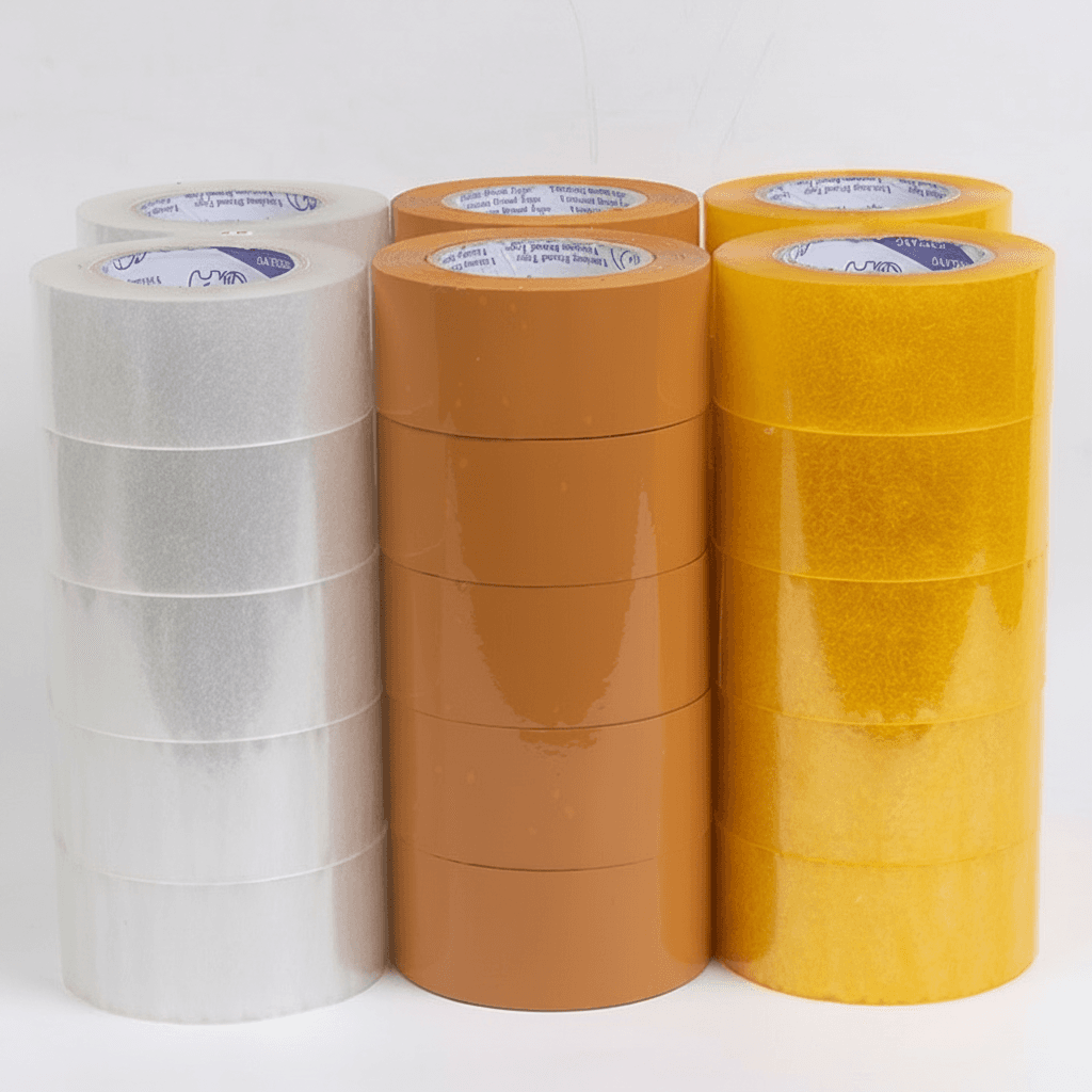 Clear Packing Tape, a single roll on a white background.