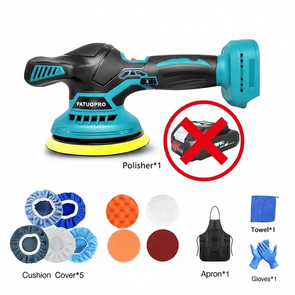 A 150mm cordless rechargeable buffer polisher, a portable rotary polisher with 6 gears for metal waxing.