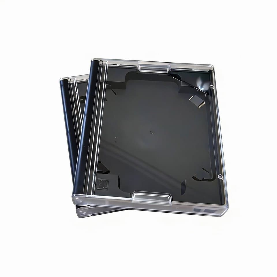 A pack of five dark grey MD Disc Cases, designed for MiniDisc storage, not a blank blu ray disc.