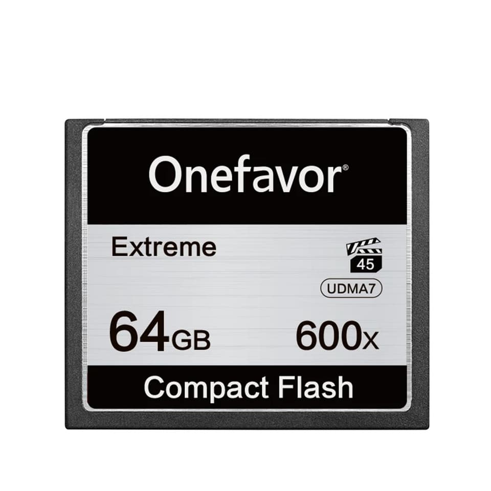 Compact Flash card, 64GB capacity, also available in 32GB and 16GB, for Canon and Nikon cameras.