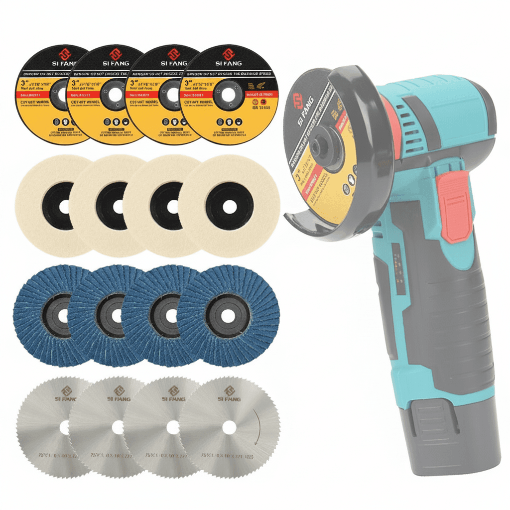A 50mm/75mm wool polishing wheel, ideal as a flap disc for polishing metal, marble, glass, and ceramic surfaces.