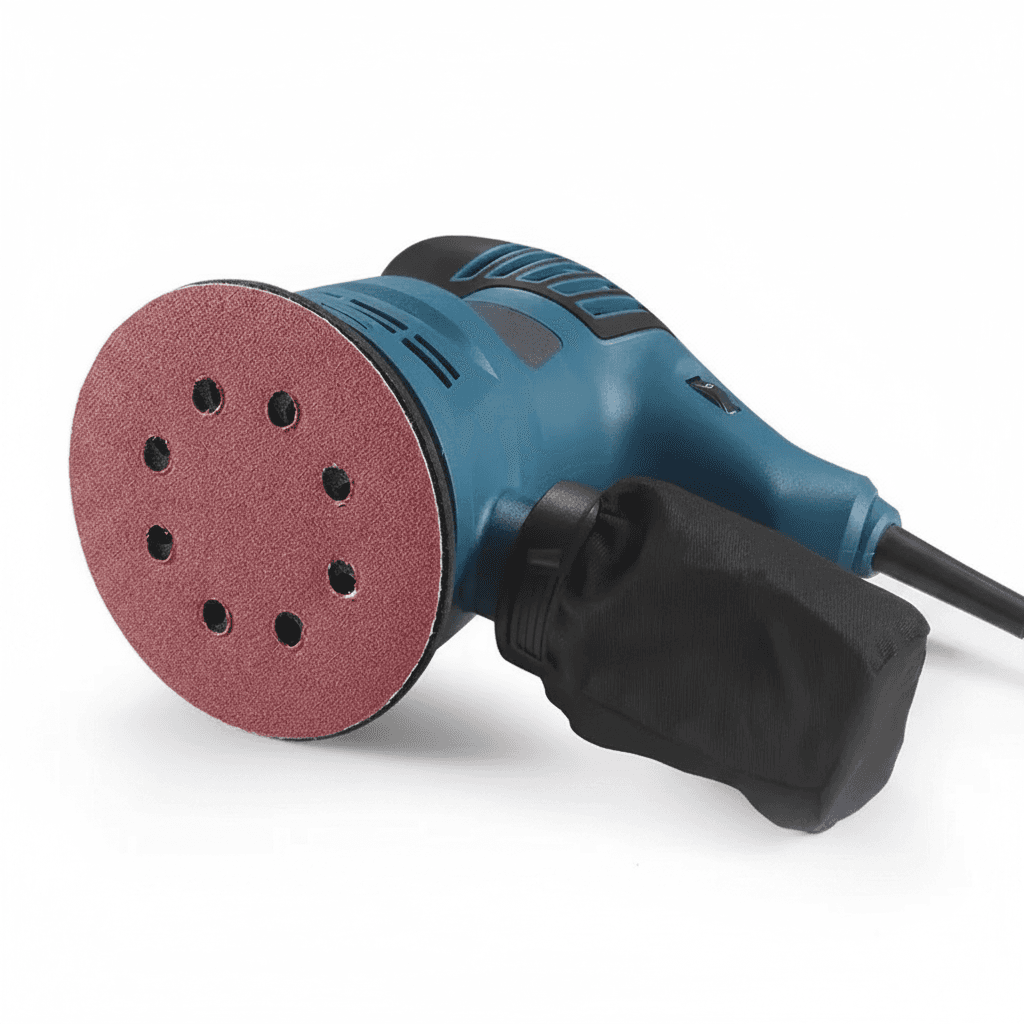 A 300W electric random orbital sander with 6-speed adjustment, 5-inch, for wood and car polishing.
