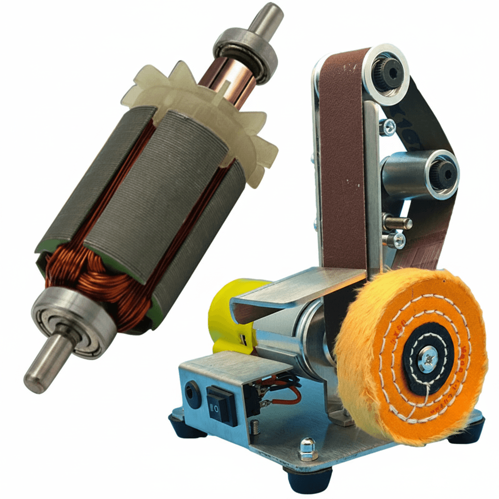 Multifunctional Desktop Vertical Mini Electric Abrasive Belt Sander for sharpening and polishing.
