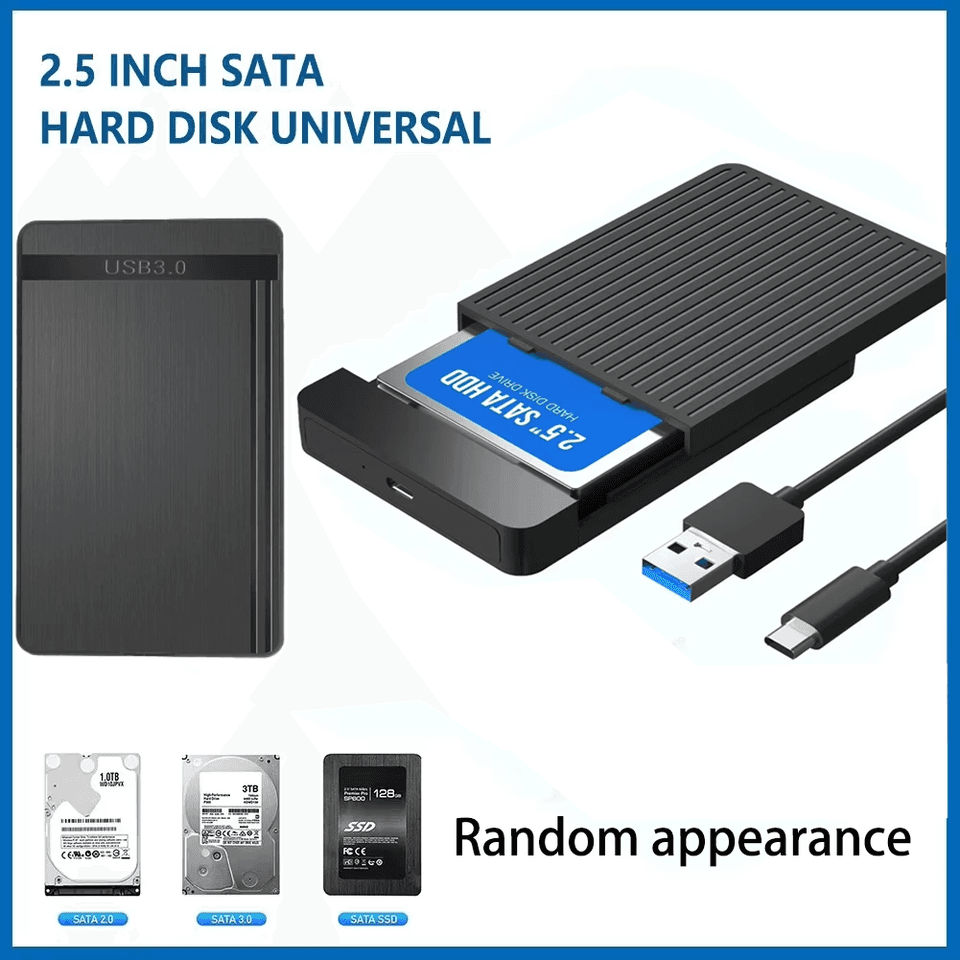 A sleek USB-C 2.5'' HDD/SSD enclosure, turning SATA drives into a high-speed external SSD with 6Gbps transfer.