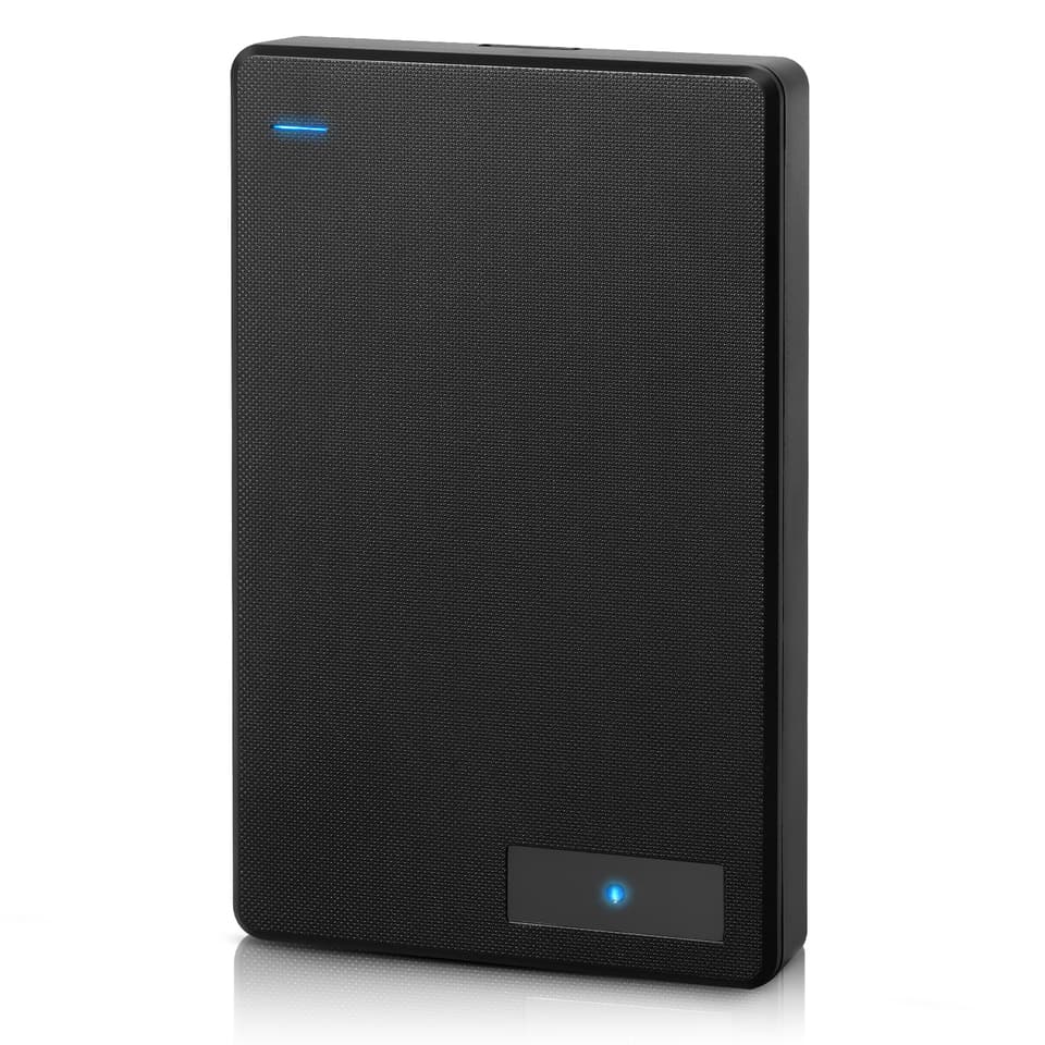 High-speed portable external hard drive, available in 1TB to 5TB, with USB 3.0 for various devices.