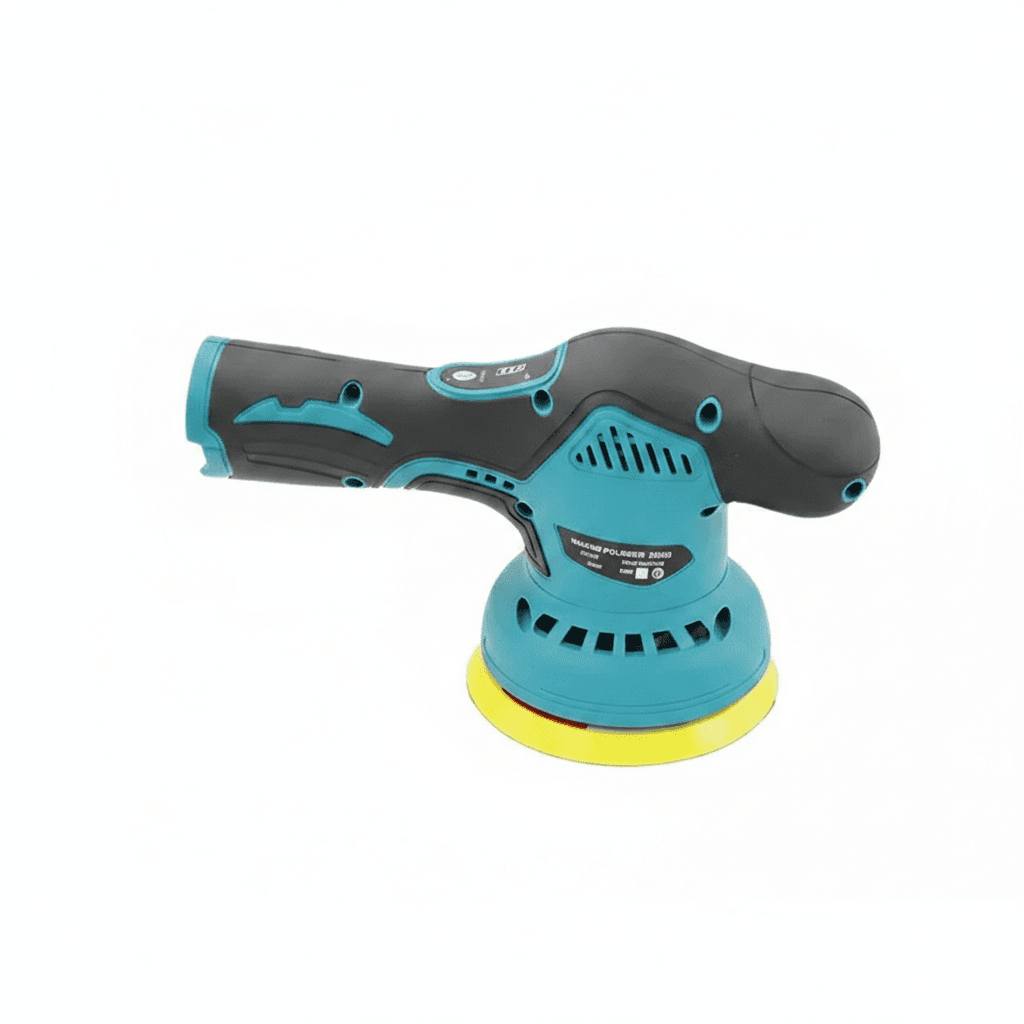 A cordless 12V car polisher with 8 variable speeds, ranging from 2800-5500rpm, for efficient polishing and waxing.