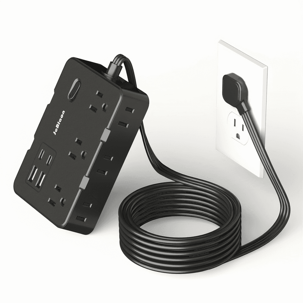 Ultra Thin Flat Plug Extension Lead | 4 USB (2C) & 6 Outlets | 5ft Surge Protector