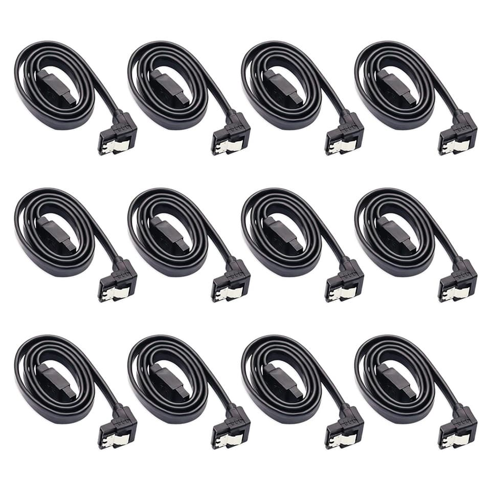 90-Degree SATA Cable | Locking Latch Connectors | SATA III 6.0 Gbps 12-Pack