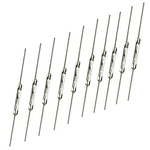 A set of 10 normally open magnetic sensors, 2x14mm reed switches, for various electronic applications.
