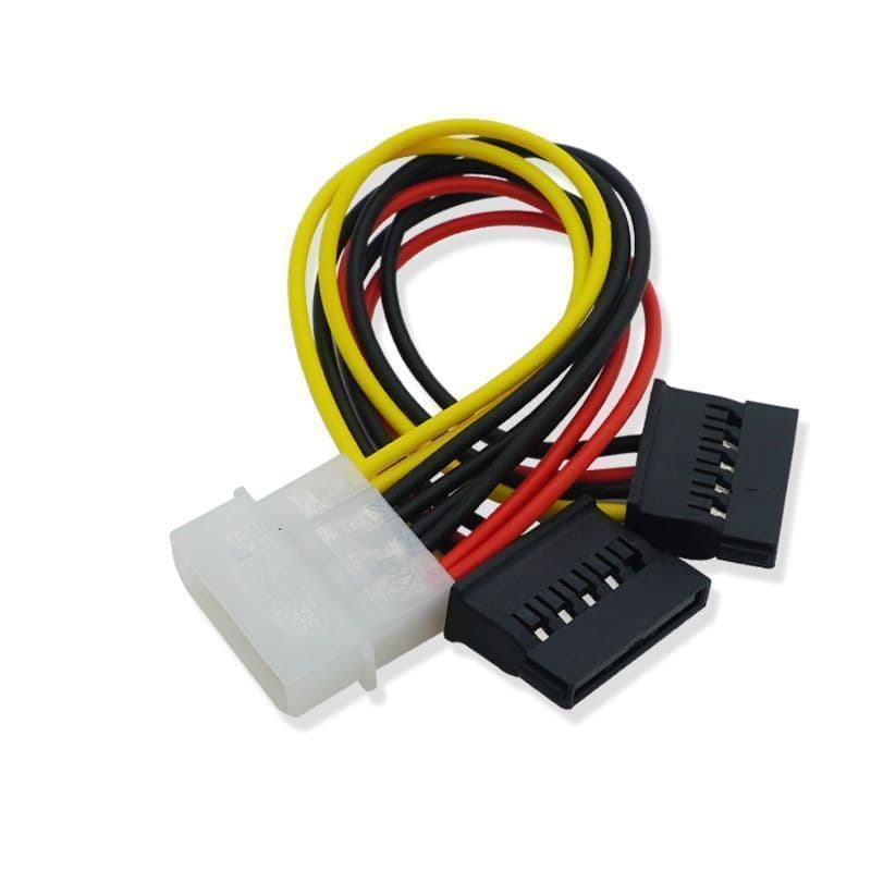 IDE Molex 4 Pin to 2x SATA power cable, Y splitter for connecting two SATA devices to a single Molex power source.