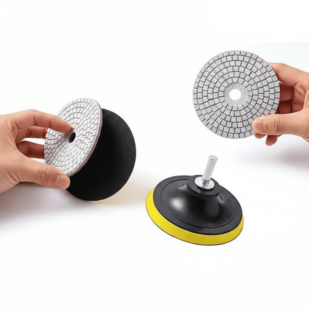 A selection of diamond polishing pads for dry/wet buffing, suitable for car polishing pads, granite, marble, and glass.