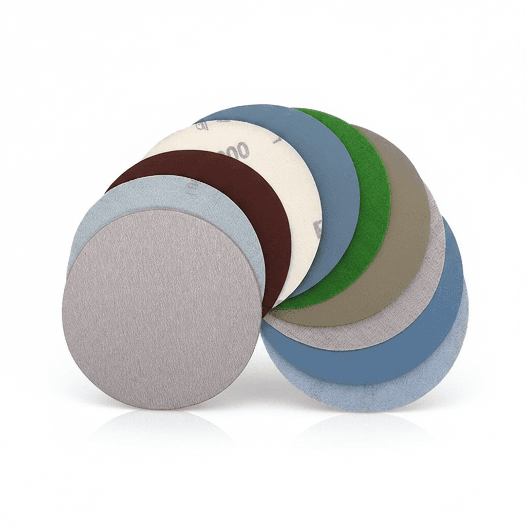 A 15-piece set of 5-inch (125mm) wet and dry sanding discs, ideal for orbital sheet sanders.