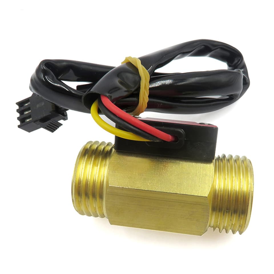 A YF-B1 G1/2 water flow meter, Hall sensor DC5-18V, measuring 1-25L/min at 1.75MPa.