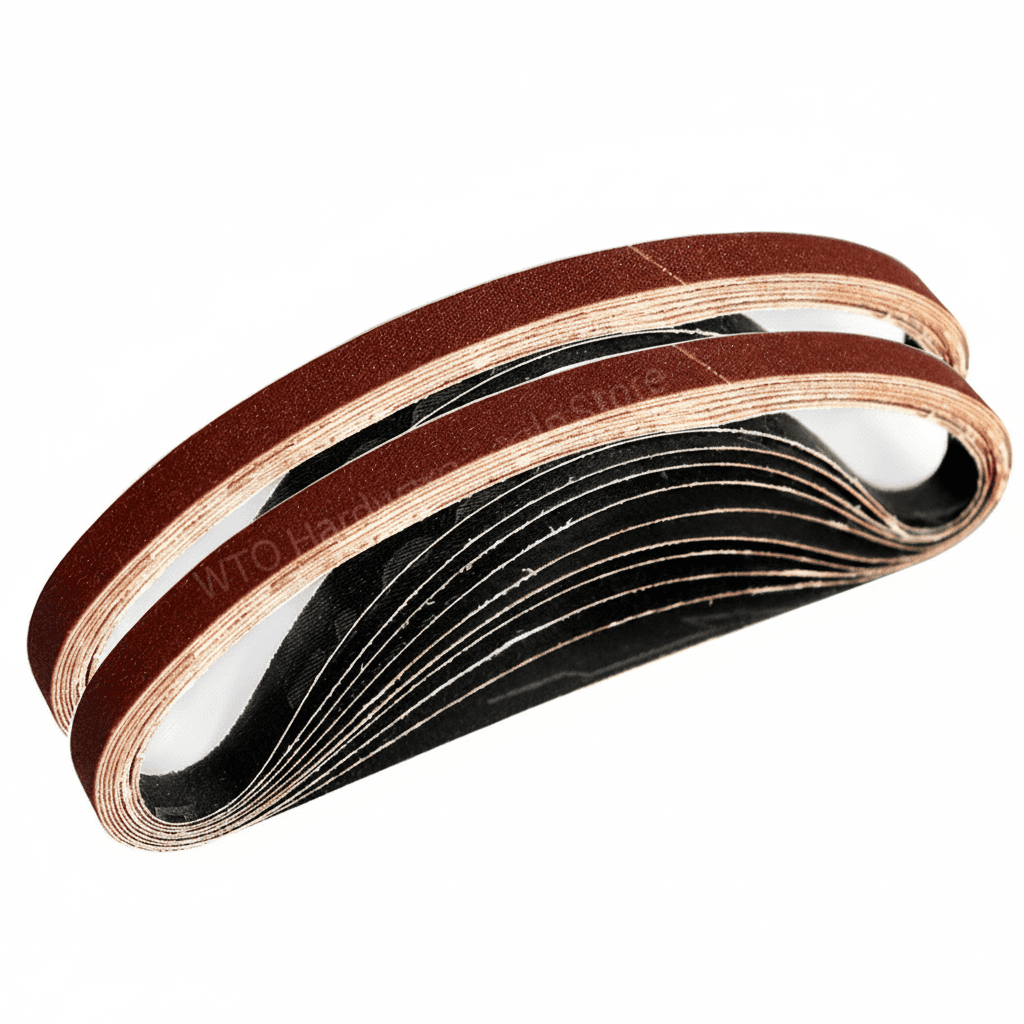 A pack of 10 sander belts, 457x13mm, designed for a belt sander, ideal for wood and metal polishing with grits from 40-1000.