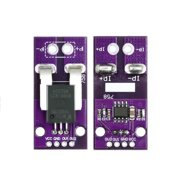 An ACS758LCB-050B/100B/200B-PFF-T linear current Hall effect sensor module.