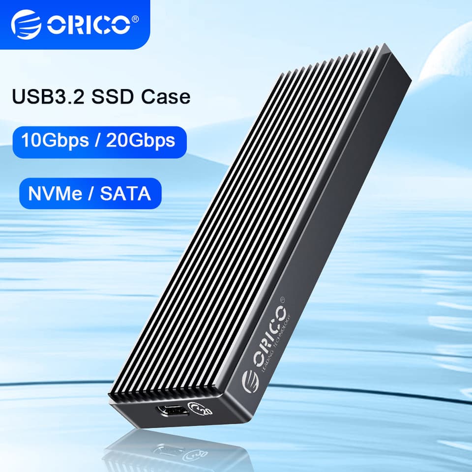 M.2 SATA NVMe enclosure, 10Gbps USB-C/USB-A 3.2 Gen 2 external SSD case for 2230 M.2 drives.