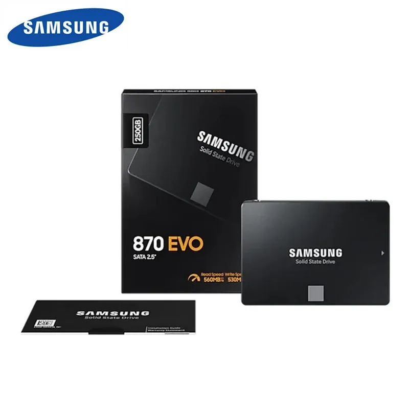 A SAMSUNG SSD 870 EVO internal solid state disk, a 2.5 inch SSD for laptops and desktops, SATA3.