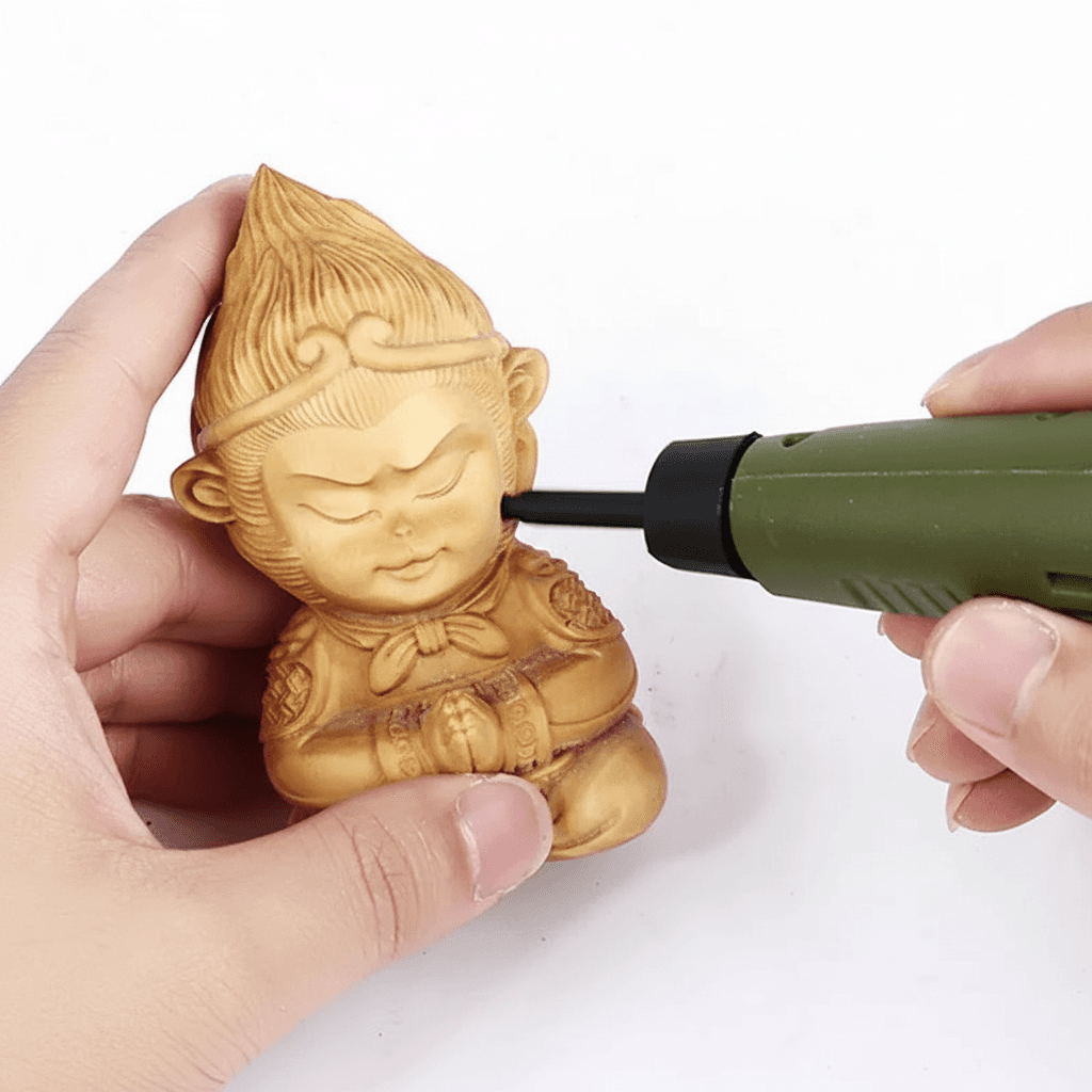 A mini electric sander grinder tool, pen-type, with speed adjustment for detailed spindle sander work.