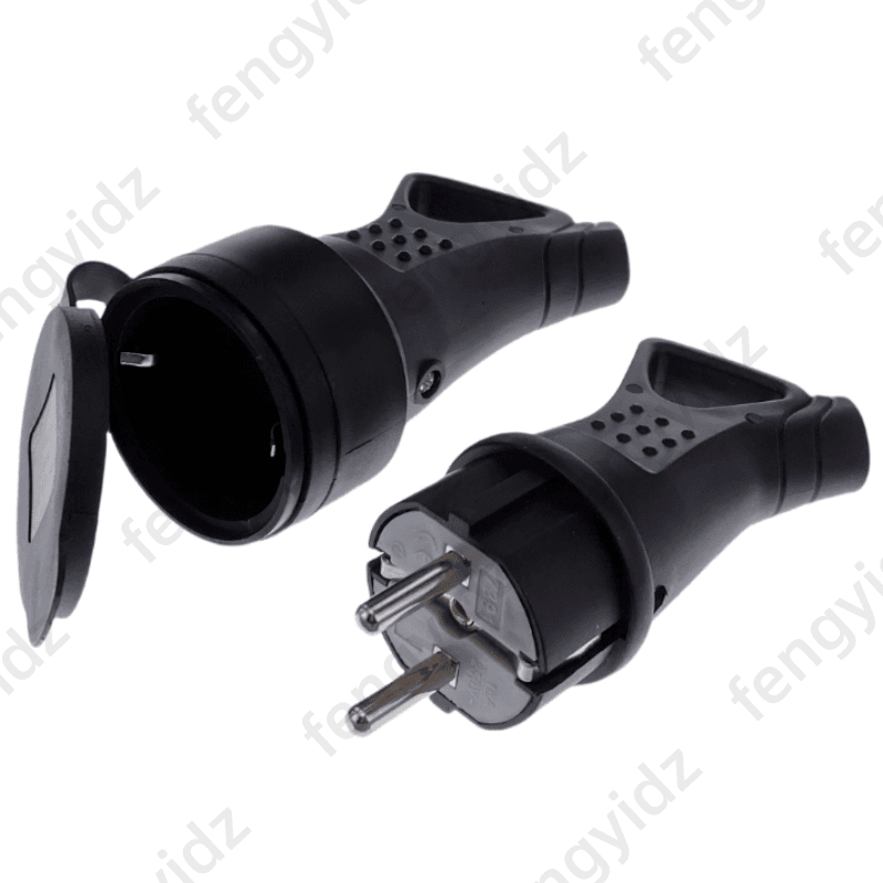 EU Rubber Waterproof Socket Plug Electrical Grounded European Connector with Cover IP54 for DIY Power Cable Cord 16A, a durable splitter cable 16a.