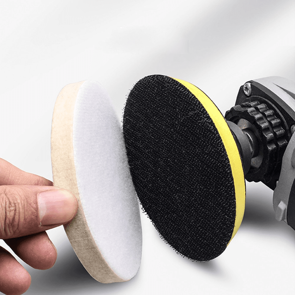 A set of wool felt buffing pads in various sizes (75mm-180mm), suitable for glass and stainless steel polishing.