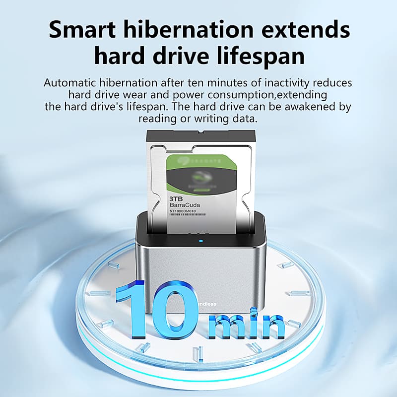A 2.5/3.5 inch SAS/SATA external hard drive caddy with USB 3.0, functioning as a docking station.