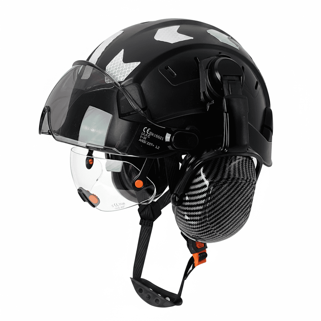 Carbon Fibre Hard Hat, front view.