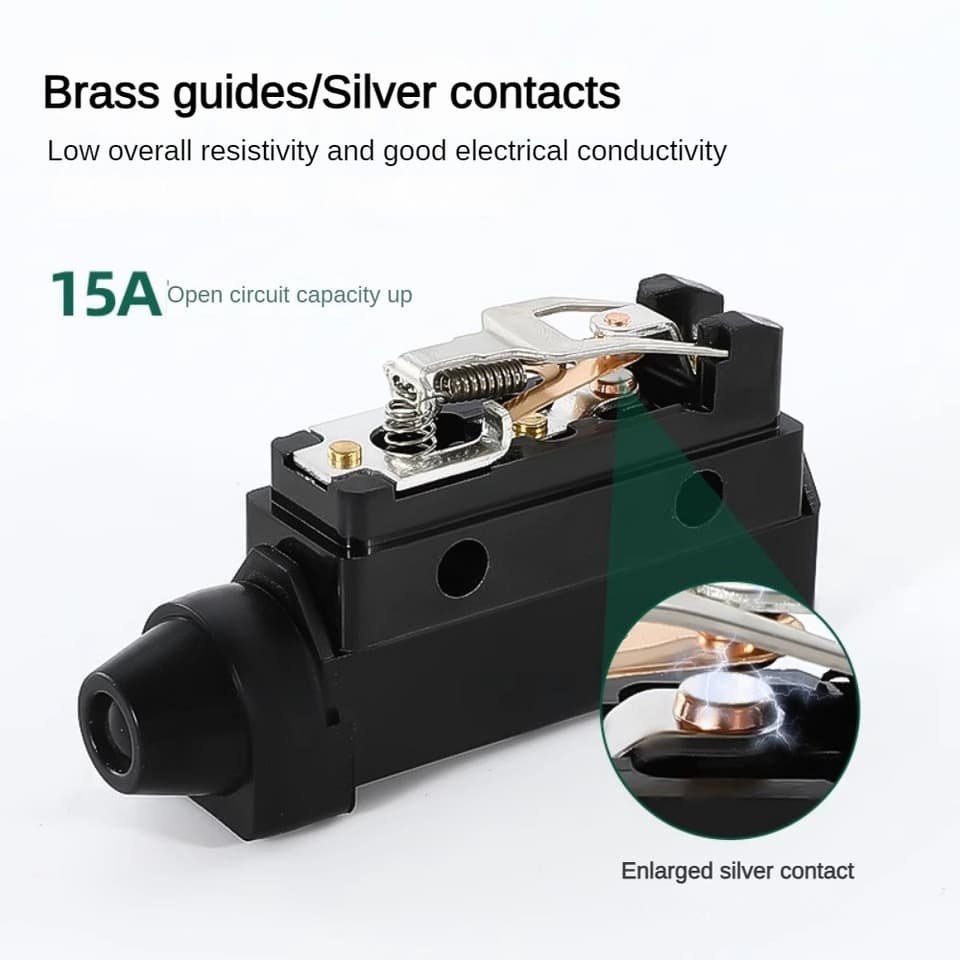 A waterproof micro limit switch, 10A 250V, with a small horizontal roller lever, model AZ-7121.