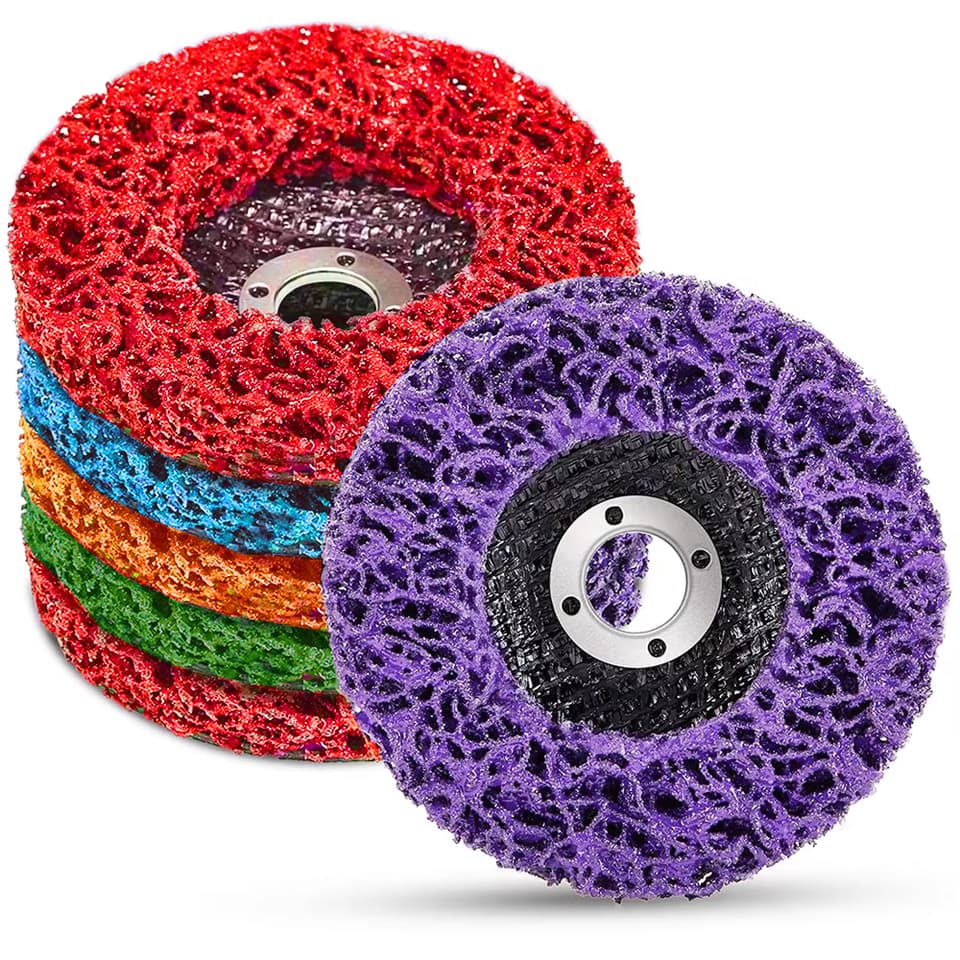 Coral disc poly strip disc with diamond grinding wheel, ideal for aggressive paint and rust removal.