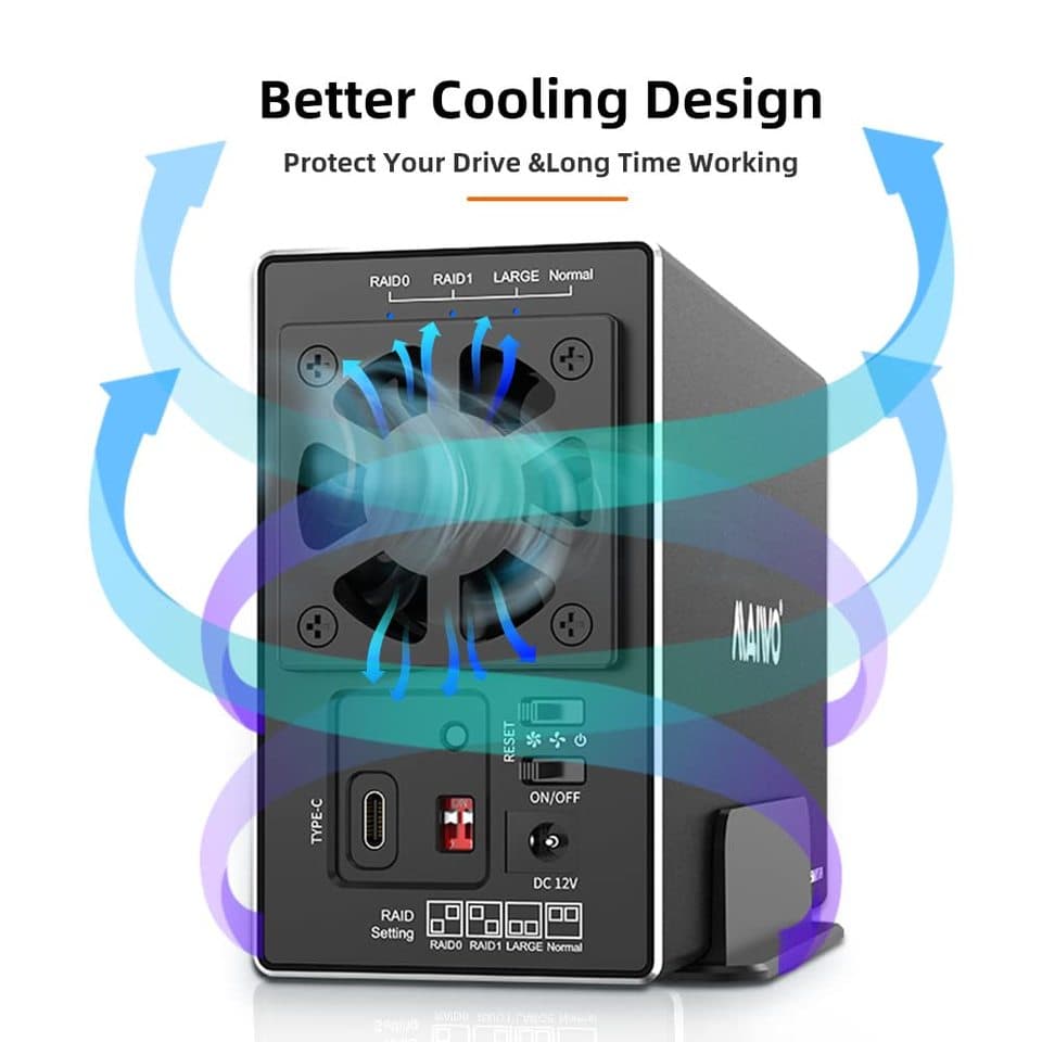 MAIWO K3094CL hard drive docking station, a dual-bay USB 3.1 Type-C RAID enclosure for 2.5/3.5 inch drives.