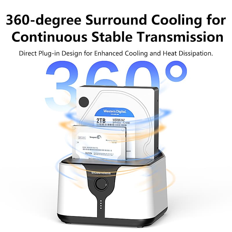 A 2 Bay hard drive docking station for 2.5 and 3.5 inch SSD/HDD, supporting offline cloning and USB 3.0.
