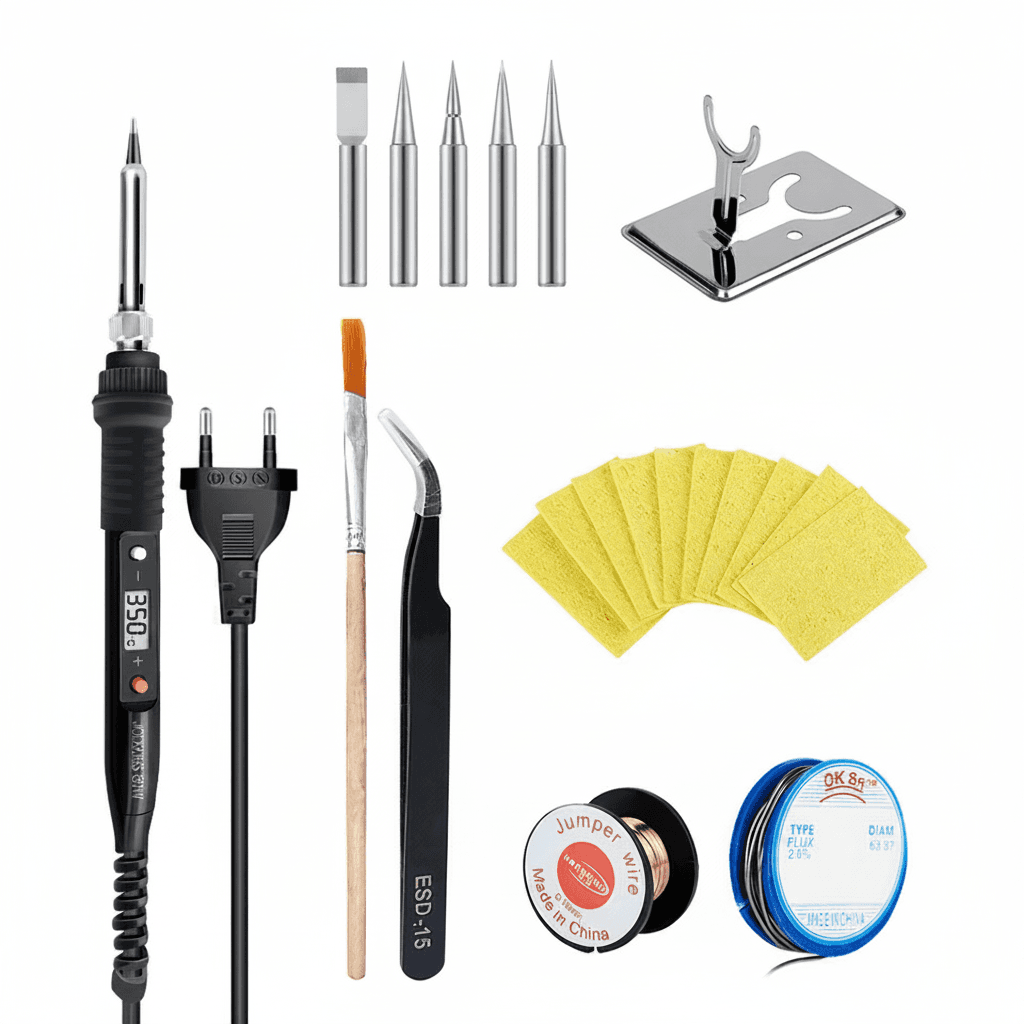 60/80W Digital Soldering Iron kit with various tools and accessories on a white background.
