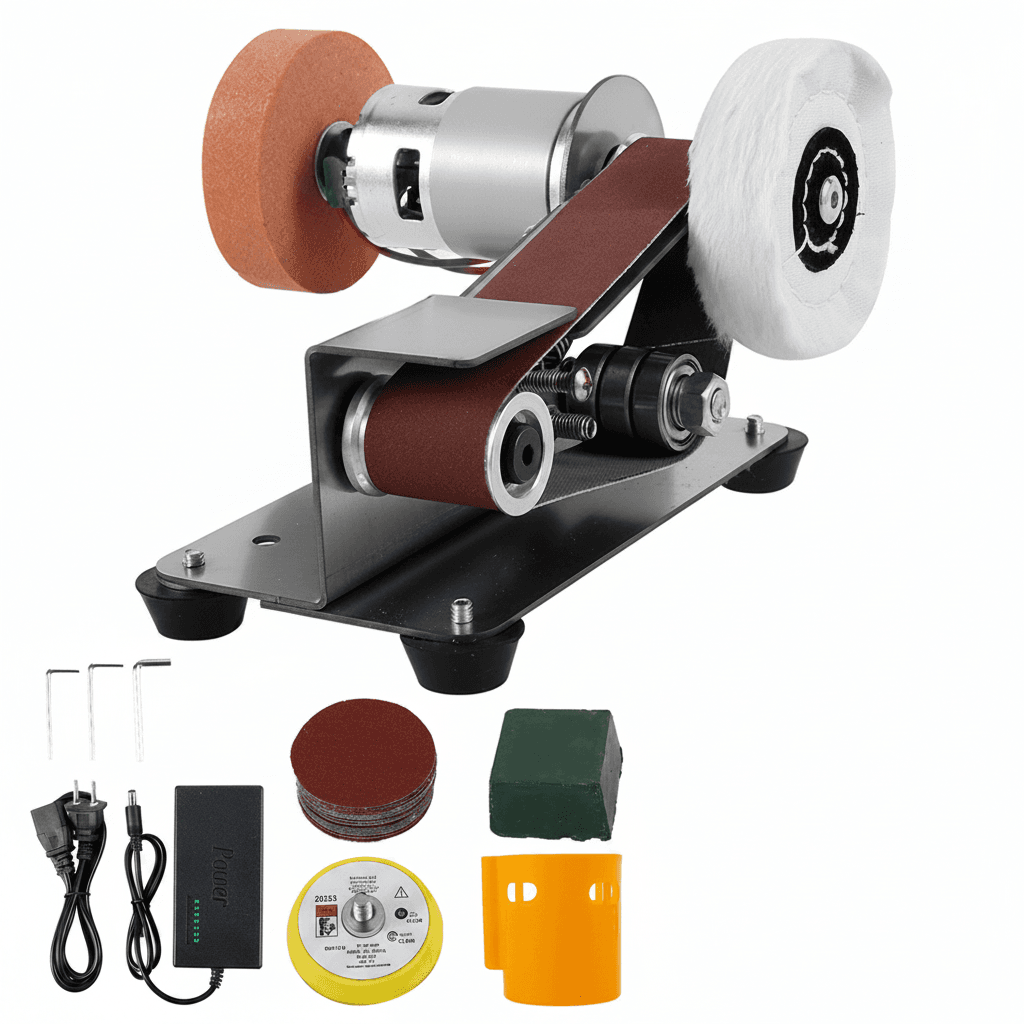 A mini electric belt sander and grinding machine, multifunctional for polishing and sharpening, a powerful belt sander.
