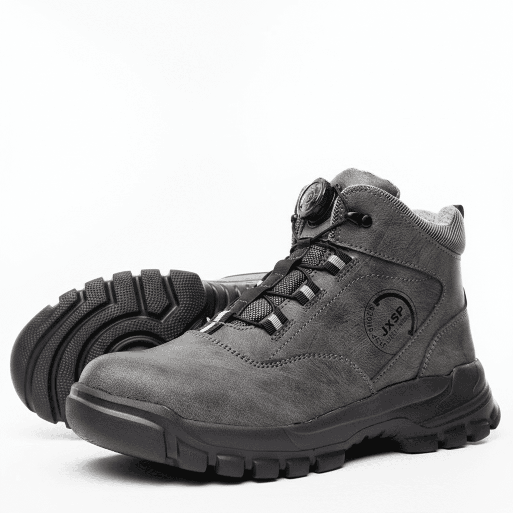 Rotating Button Steel Toe Cap Safety Boots, full product view.