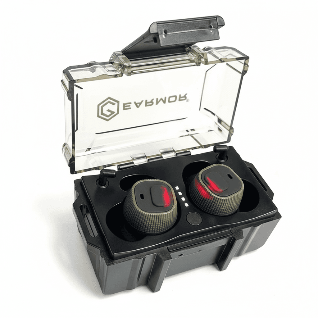 EARMOR M20 Electronic Ear Defenders, front view.